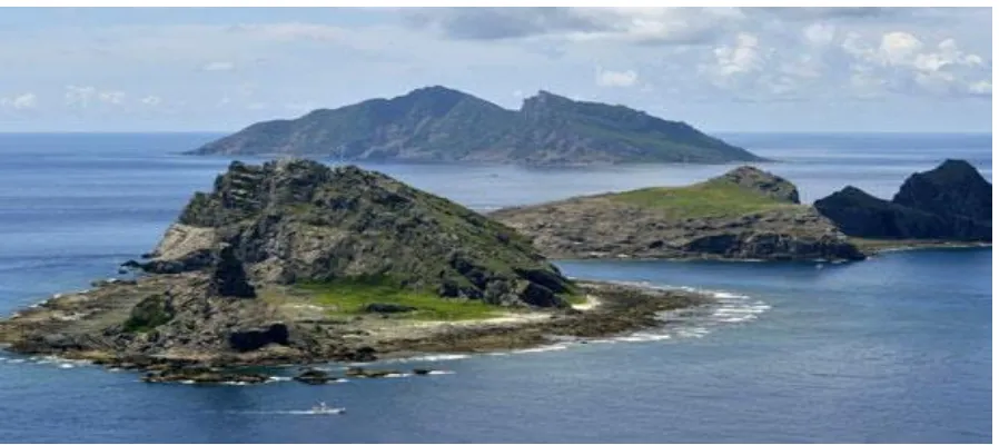 Gambar 3. Kepulauan Diaoyu (Cina) atau disebut Senkaku (Jepang) yang menjadi sengketa atas wilayah kedaulatan udara yang tumpang tindih antara Jepang dan Cina