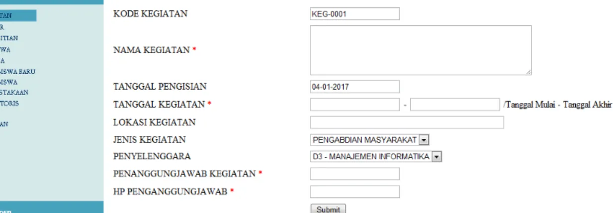 Gambar 5. Form Kegiatan 