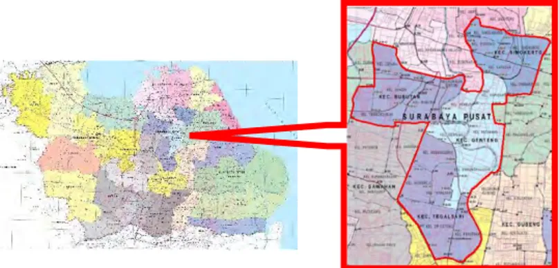 Gambar 3.1 Lokasi Penelitian  (Peta Surabaya, 2014 )  3.2  Data dan Peralatan 