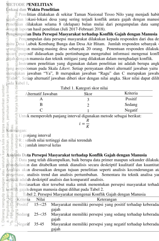Tabel 1. Kategori skor nilai 