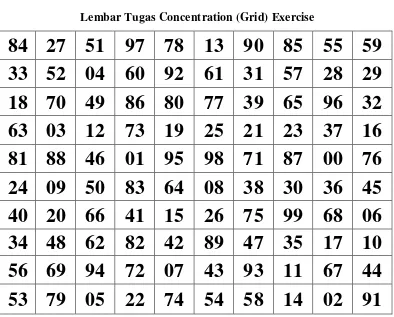 Gambar 4 Lembar Tugas Concentration (Grid) Exercise 