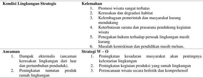 Tabel 5. Kondisi Lingkungan Strategis dan Strategi Pengembangan W-T 
