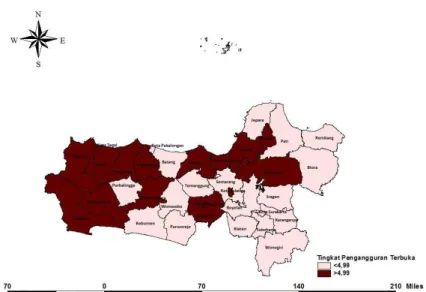 Gambar 4.3 Karakteristik  Tingkat Pengangguran Terbuka Jawa Tengah Tahun  2015 