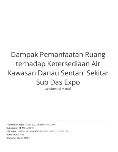 Dampak Pemanfaatan Ruang Terhadap Ketersediaan Air Kawasan Danau ...