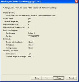 Figure 9. Summary of the project settings.