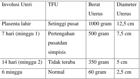 Tabel 2.8. Perubahan-Perubahan Normal Pada Uterus Selama Postpartum 