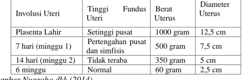 Tabel 2.7 Involusi Uterus 