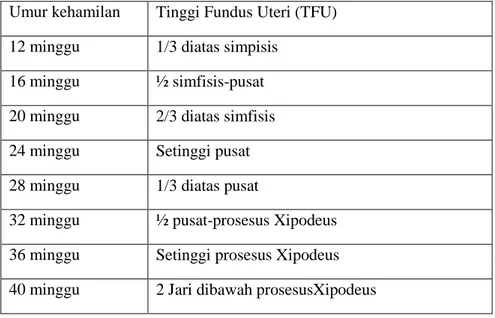 Tabel 1.3 TFU dilakukan dengan palpasi fundus dan  membandingkan dengan patokan 