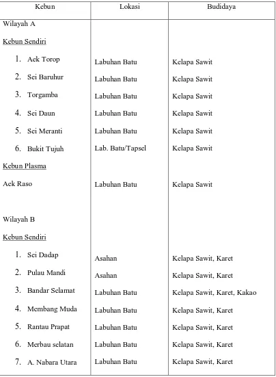 Tabel 4. 1. Unit Kebun PT. Perkebunan Nusantara III (Persero) Medan 