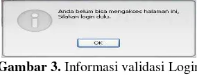 Gambar 3. Informasi validasi Login 