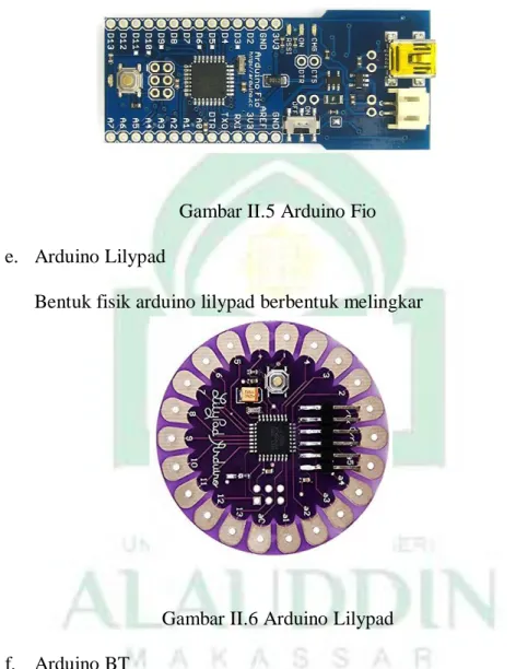 Gambar II.5 Arduino Fio  e.  Arduino Lilypad  