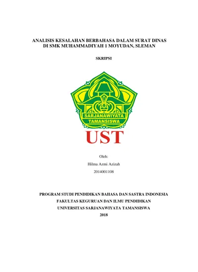 ANALISIS KESALAHAN BERBAHASA DALAM SURAT DINAS DI SMK MUHAMMADIYAH 1 ...