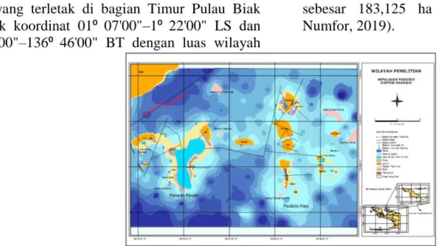 Gambar 1. Wilayah Penelitian Kepulauan Padaido Kabupaten Biak Numfor, Papua  Metode  yang  digunakan  dalam  penelitian  ini 