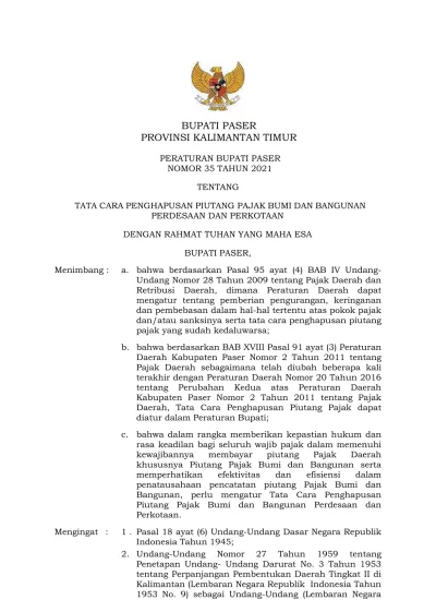 BUPATI PASER PROVINSI KALIMANTAN TIMUR