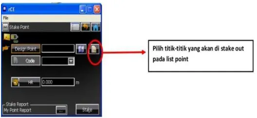 Gambar 3.15  Memilih Titik yang akan di Stake-Out pada List Point 