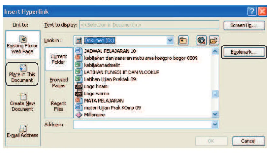 Gambar 121.  Tampilan Kotak Dialog Insert Hyperlink