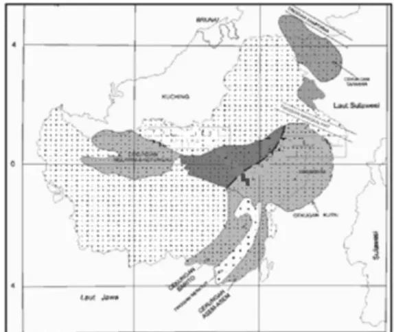 Gambar 3 : Satuan batuan  di sekitar daerah penelitian  Di  dalam  wilayah  daerah  penelitian,  menurut  Peta  Geologi  Lembar  Longiram  yang  dibuat  oleh  Suwarna  dan  Apandi  (1994)  khususnya  disekitar  daerah  penelitian,  terdapat  satuan  batuan