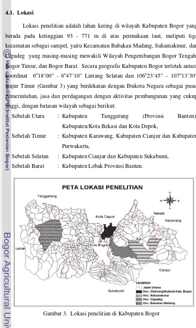 Gambar 3.  Lokasi penelitian di Kabupaten Bogor 