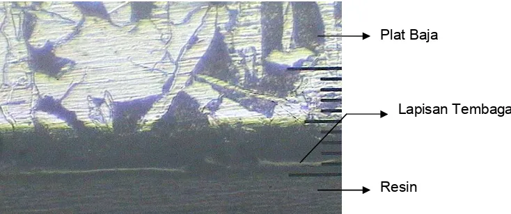 Gambar 5. Foto Stuktur Mikro Baja Karbon Tinggi dengan waktu tahan celup 14 detik dengan tegangan 8 volt perbesaran 200X skala 50µm