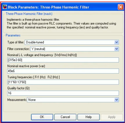 Gambar 8. Blok parameter filter harmonik tiga fasa 