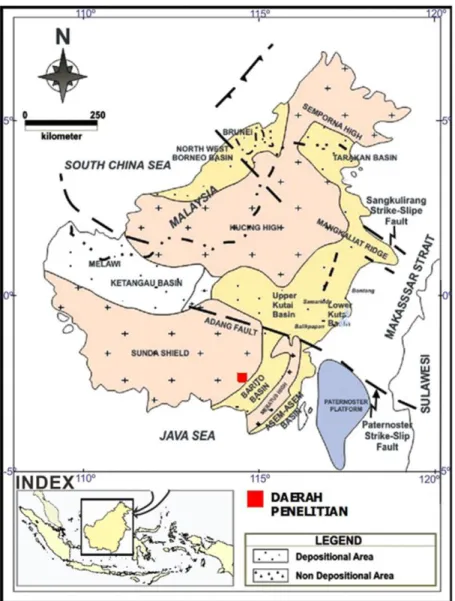 Gambar 6. Lokasi Daerah Penelitian terhadap Elemen-Elemen Tektonik Regional   (Ott, 1987)