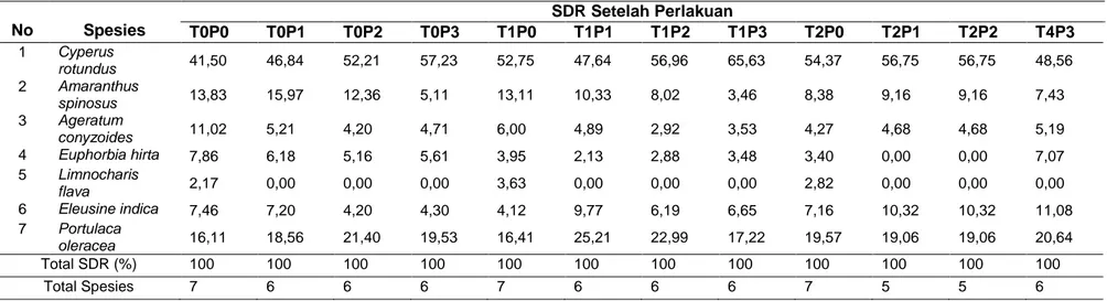 Tabel 3.Nilai SDR % pada Pengamatan 49 HST