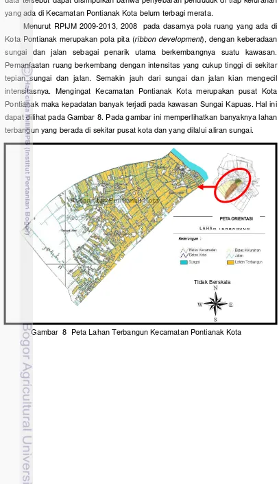 Gambar  8  Peta Lahan Terbangun Kecamatan Pontianak Kota 