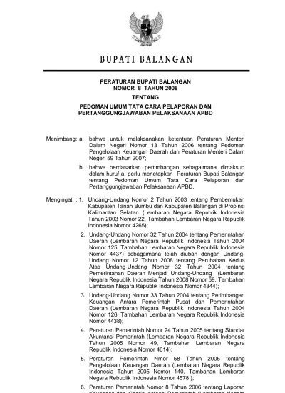 Peraturan Bupati Balangan Nomor 8 Tahun 2008 Tentang Pedoman Umum Tata Cara Pelaporan Dan 0035