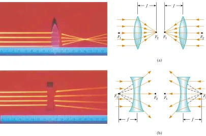 Figure 36.25 (on parallel rays. ((b) a diverging lens. The focal length is the same for light rays passing through a givenlens in either direction