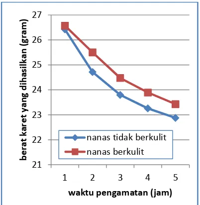 Gambar 21. Perbandingan antara volume nanas berkulit (5ml) dan volume nanas tidak berkulit (5ml) pada lateks 20ml 