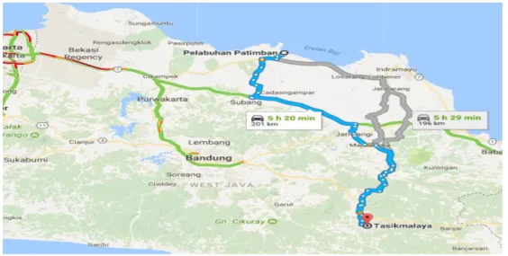 Gambar 5-10 Peta dari Patimban menuju Tasikmalaya  •  Tanjung Priok – Bekasi 