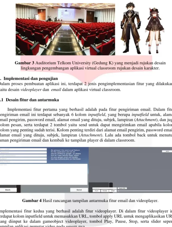 Gambar 3 Auditorium Telkom University (Gedung K) yang menjadi rujukan desain  lingkungan pengembangan aplikasi virtual classroom rujukan desain karakter
