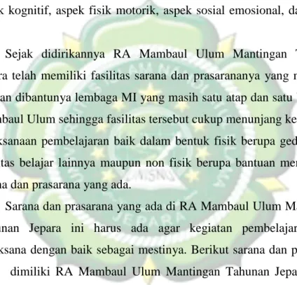 Tabel 4.3 Sarana dan Prasarana 