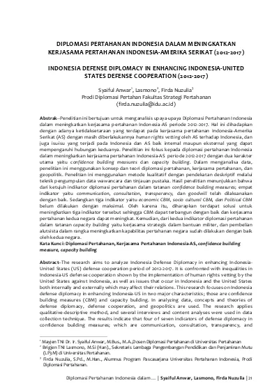 Diplomasi Pertahanan Indonesia Dalam Meningkatkan Kerjasama Pertahanan ...