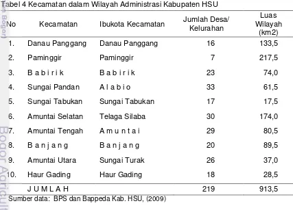 Tabel 4 Kecamatan dalam Wilayah Administrasi Kabupaten HSU 