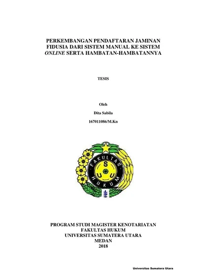 PERKEMBANGAN PENDAFTARAN JAMINAN FIDUSIA DARI SISTEM MANUAL KE SISTEM ...