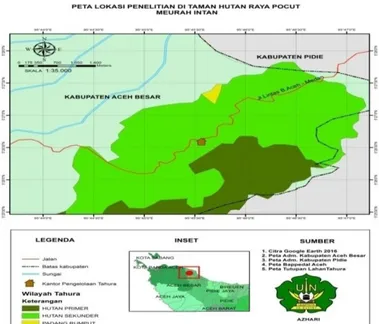 Gambar 3.2 Peta Lokasi Penelitian di Tahura Pocut Meurah Intan 86 C.  Populasi dan Sampel 