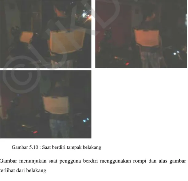 Gambar  menunjukan  saat  pengguna  berdiri  menggunakan  rompi  dan  alas  gambar  terlihat dari samping