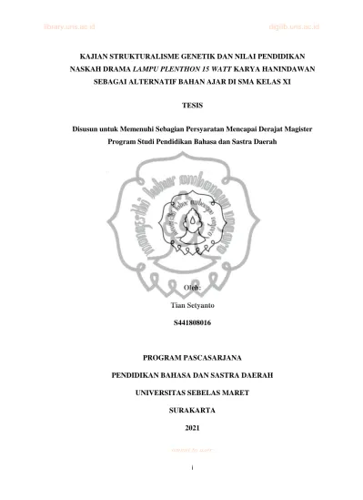 KAJIAN STRUKTURALISME GENETIK DAN NILAI PENDIDIKAN NASKAH DRAMA LAMPU ...