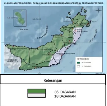 Tabel  1.  Klasifikasi  tipe  periode  sinyal  data  curah  hujan  pada kerapatan spektral tertinggi  ke-1