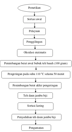 Gambar 2.  Diagram alir proses pembuatan teh herbal daun jambu biji 