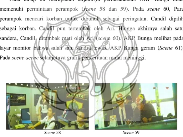 Gambar II.10 Screenshot scene 58 dan scene 59 adegan saat AKP Bunga tidak memenuhi  permintaan perampok 