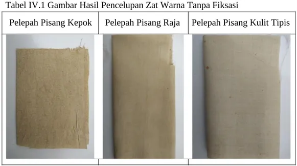 Tabel IV.1 Gambar Hasil Pencelupan Zat Warna Tanpa Fiksasi