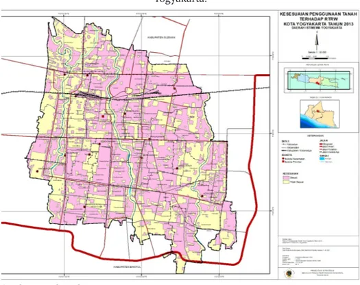 Gambar 1. Peta Kesesuaian Penggunaan Tanah terhadap RTRW Kota Yogyakarta.