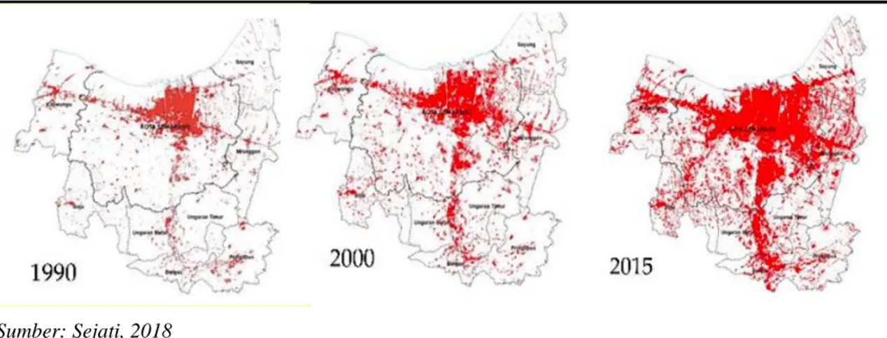 Gambar 1. Perkembangan Lahan Terbangun di Kota Semarang Tahun 1990-2015  