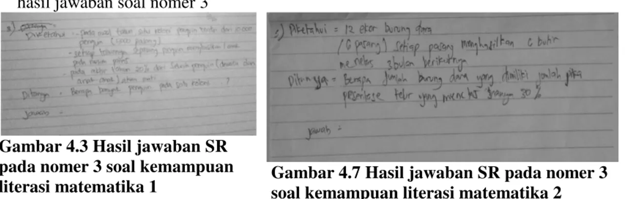 Gambar 4.3 Hasil jawaban SR  pada nomer 3 soal kemampuan 