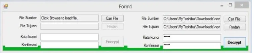 Gambar 5. Tampilan enkripsi input, enkripsi file, dan kata kunci. 