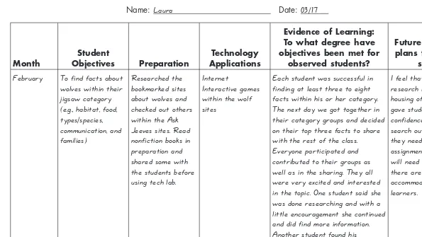 FIGURE 3.5. Excerpt from third-grade teacher Laura’s instructional planning grid.