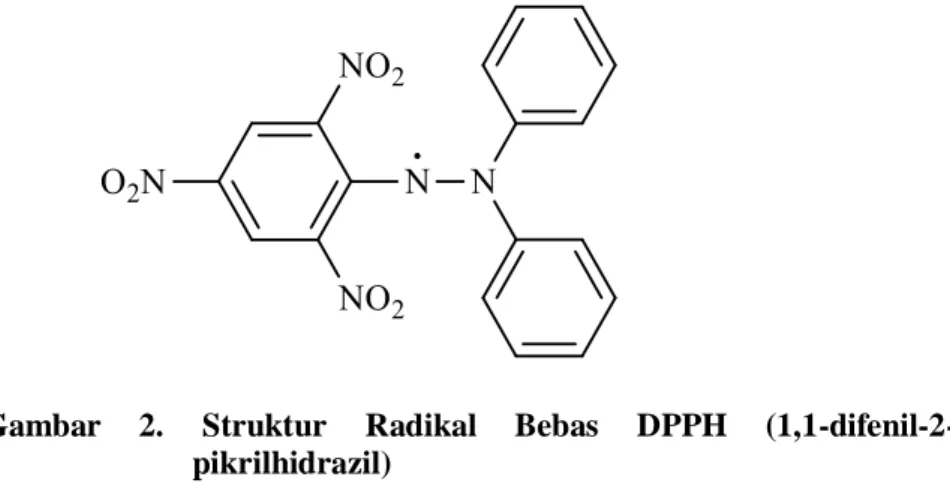 Gambar  2.  Struktur  Radikal  Bebas  DPPH  (1,1-difenil-2- (1,1-difenil-2-pikrilhidrazil)  