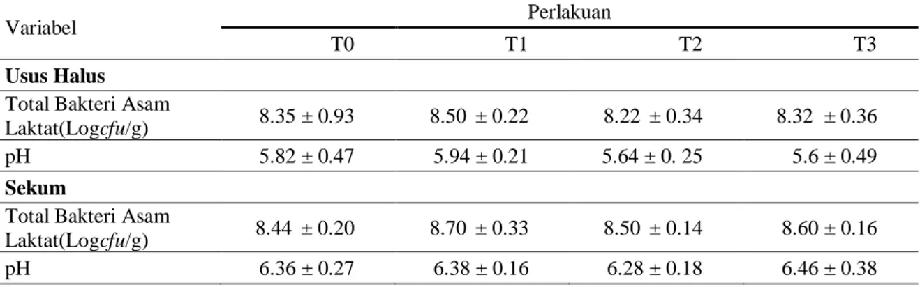 Tabel 2. Rataan Total Bakteri Asam Laktat dalam Usus Halus dan Seka Ayam Broiler 